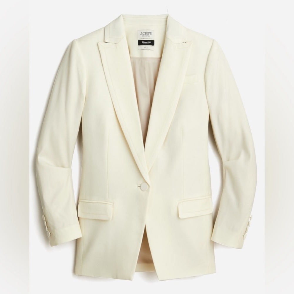 NWT J.Crew Collection Willa Tuxedo Blazer
Italian Wool Ivory One Button Sz 10